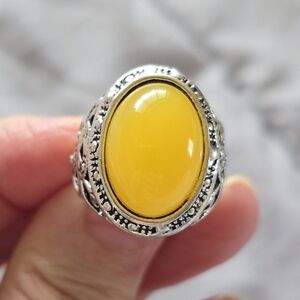 Yellow Oval Stone Silver Ring